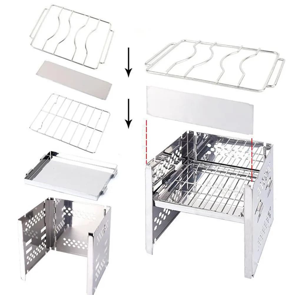 Fornello Portatile Pieghevole in Acciaio Inox, Griglia BBQ Quadrata per Campeggio, Resistente alle Alte Temperature e Antiruggine, per Picnic