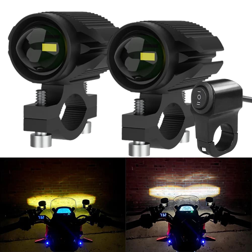 Fari a LED aggiuntivi per lampada a luce LED per moto 12-80V Faretti ausiliari universali bicolore bianco/ambra Fendinebbia
