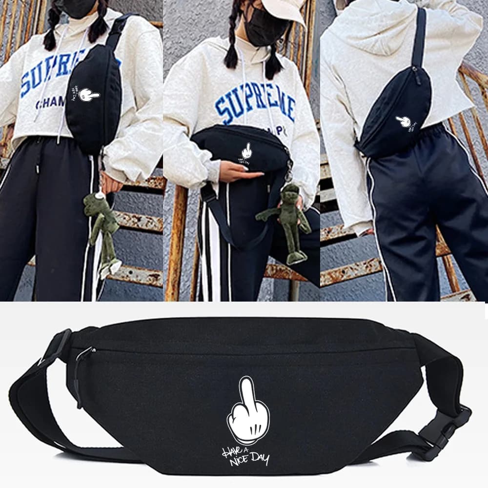 Marsupio Moda Viaggio Borsa a tracolla incrociata Borsa da cintura Topolino Stampa con dita Sport Pettorale Borsa tote casual Marsupio da cintura Uomo Donna