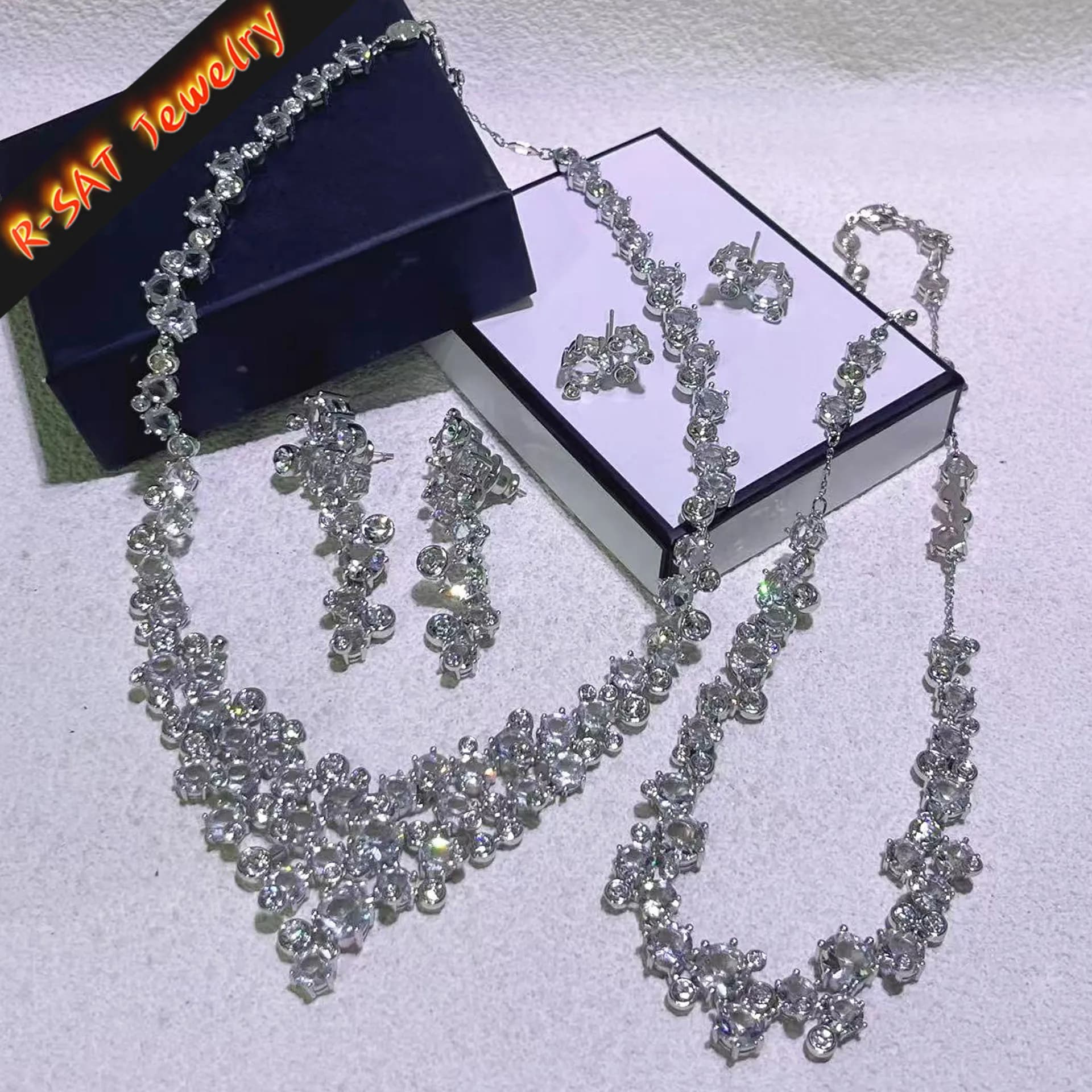 White Wedding Luxury Brand New Fashion Unique Chain With Pearl Necklace Long Earrings Bracelet Jewelry Sets Memorial Gift