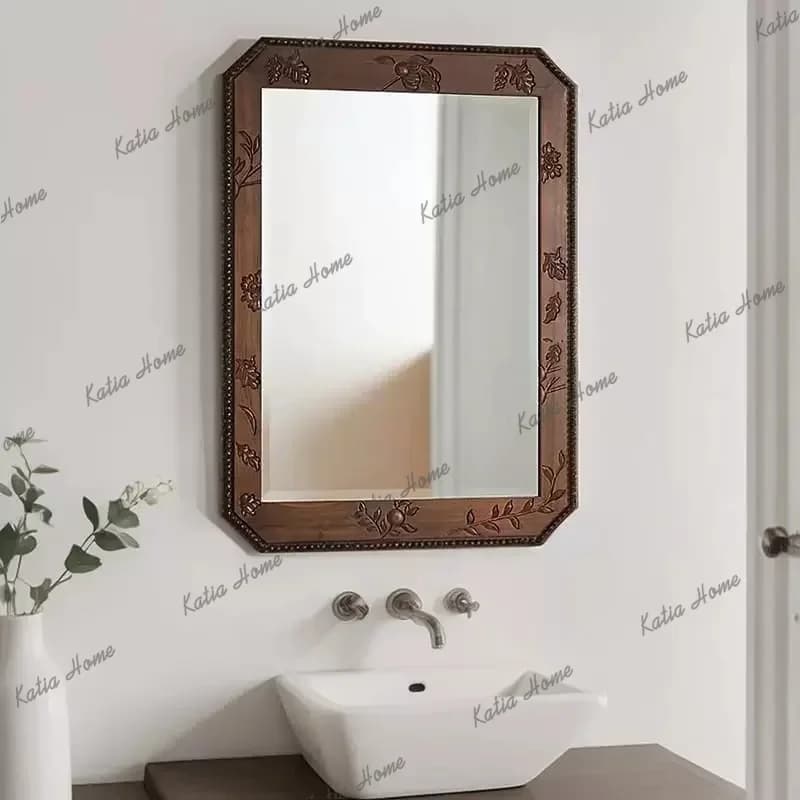 PG American Retro Style Bathroom Wall-Mounted High-Definition Mirror Hotel Accommodation Customized Artistic Decoration Mirrors