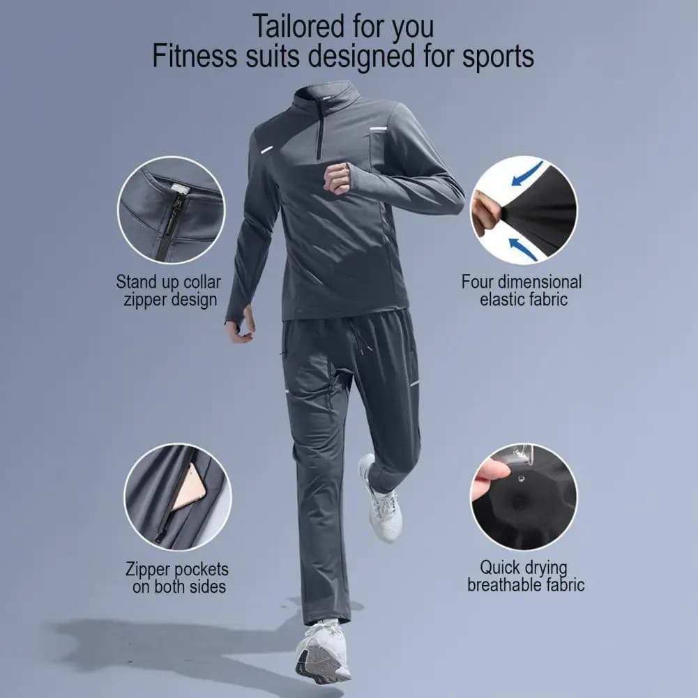 Stand Collar Zipper Men's Sportswear Set Training Gear Breathable Jacket and Pants Fitness Outfit for Comfortable Exercise Cloth