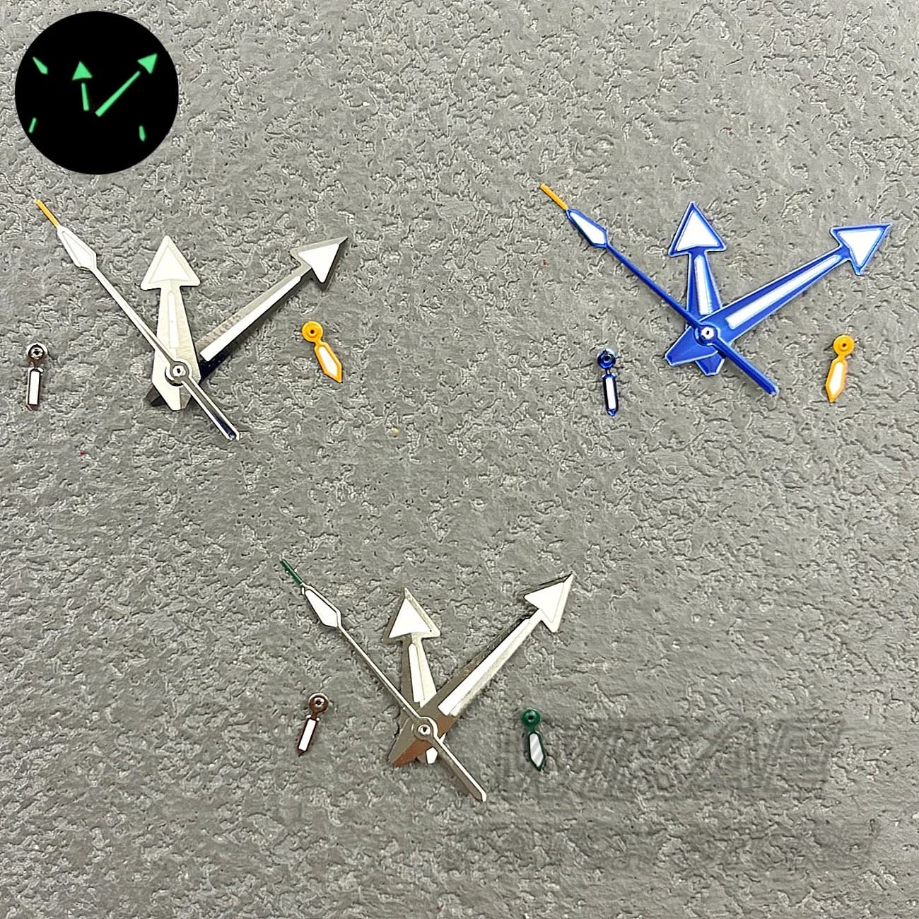 Green Luminous 5PCS Chronograph Watch Hands Arrow Style Silver Blue Rose Gold Orange Arrow Style Compatible with VK64 Movement