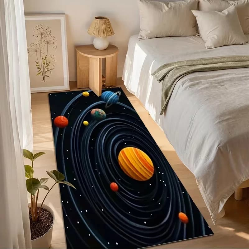 Galaxy Planet Space Long Runner Rug Solar System Print Non Slip Floor Mat Bedroom Hallway Entryway Decorative Area Carpet