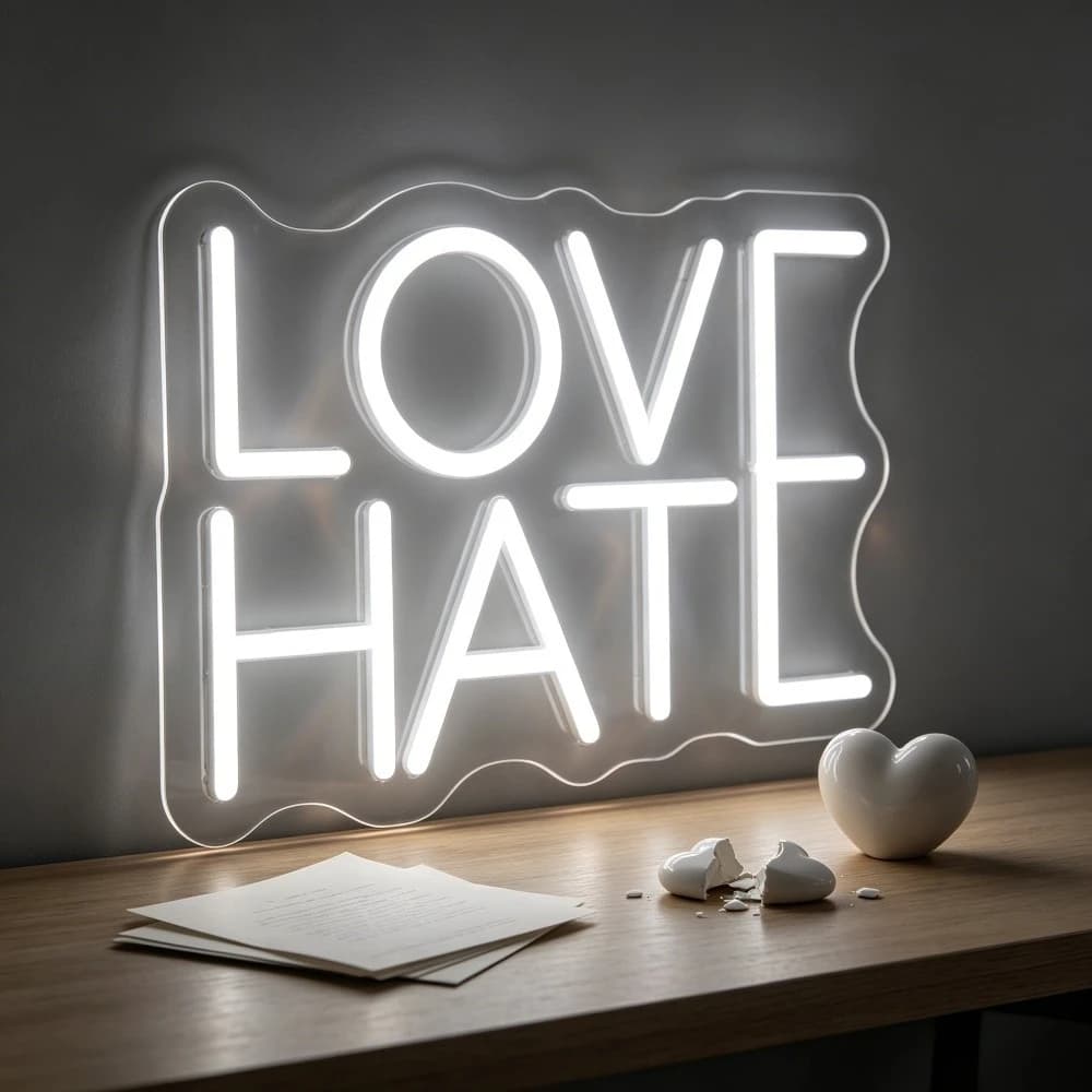 Insegna al Neon 'Love Hate', Luce Notturna LED, Arte Murale Estetica, Ricaricabile USB, Decorazione Moderna per Camera da Letto, Soggiorno, Ufficio, Regalo
