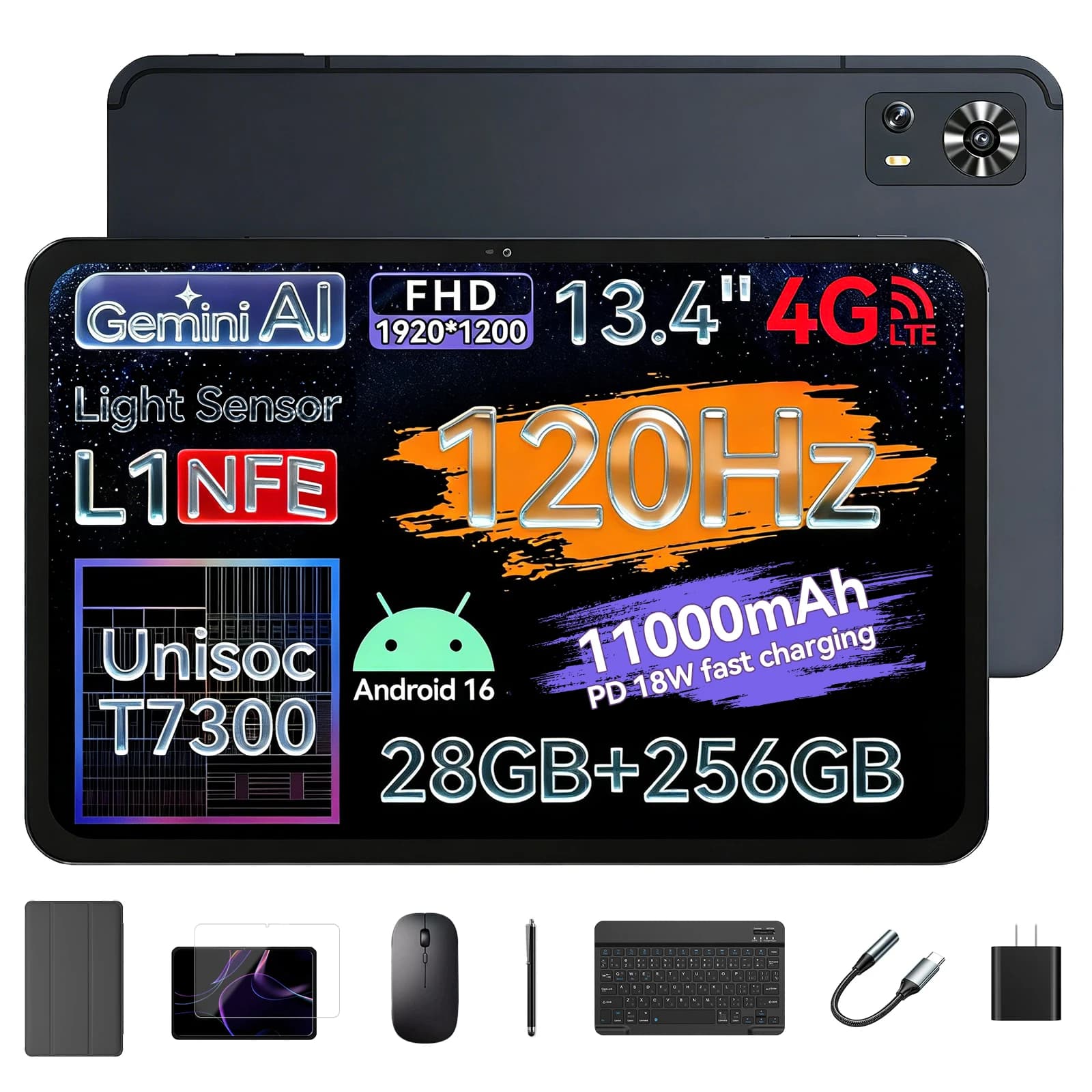 Nuovo Tablet PC LZF Zpad2 13 Pollici 8GB+256GB 4G LTE Android 2026 con Frequenza di Aggiornamento Elevata 120Hz, Batteria da 11000mAh e Ricarica Rapida PD18W