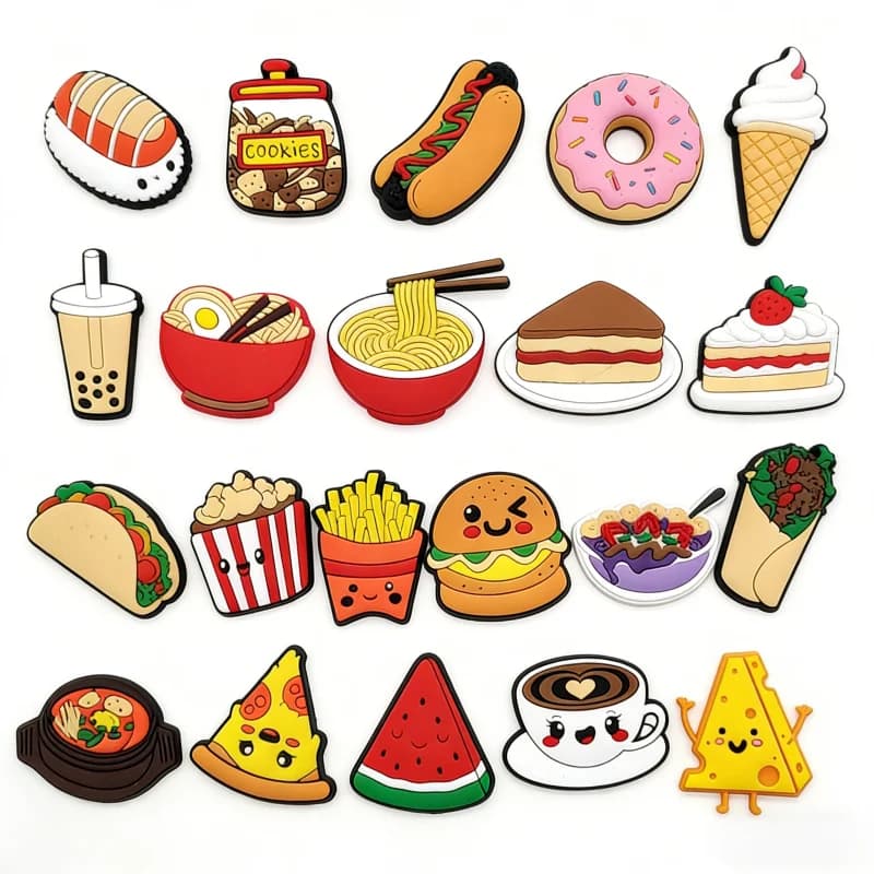 Set di Charms per Scarpe a Tema Cibo Kawaii, Accessori per Scarpe a Forma di Hamburger, Pizza, Boba, Decorazioni in PVC per Sandali, Regali per Feste