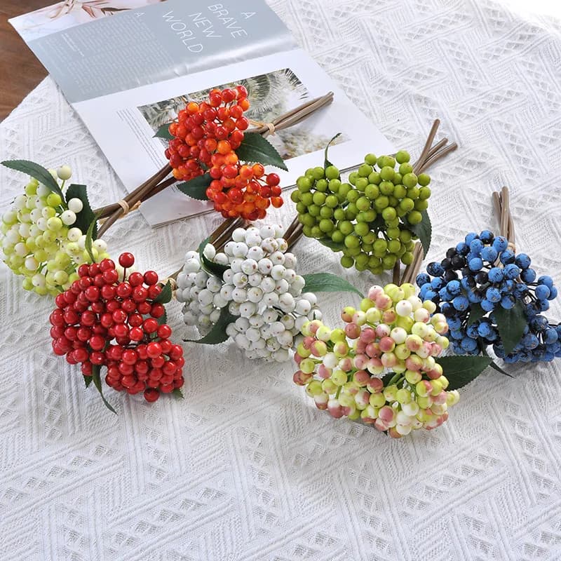 5/6pcs Artificial Green Plants Foam Berry Home Decorative Simulation Sweet Fruit Branch Plant Floral Living Room Decoration