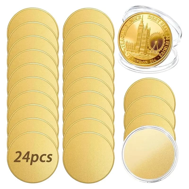 Solid Coins in Alloy 40mm 24 Pieces with Threaded Edges Laser Engraved and Acrylic Protective Box for Fai-da- Projects ♪