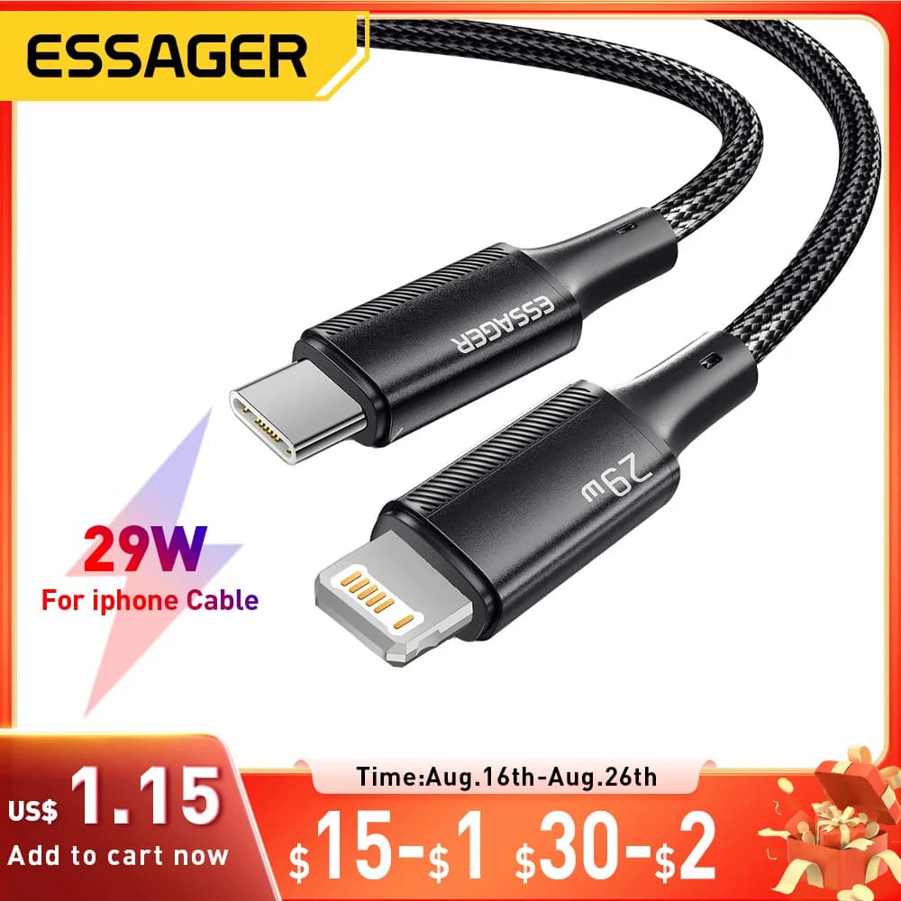 USB C Essager cable for IPhone 14 13 12 11 Pro Max Xs Plus 29 W Type C fast charging cable for iPad MacBook lighting date cable