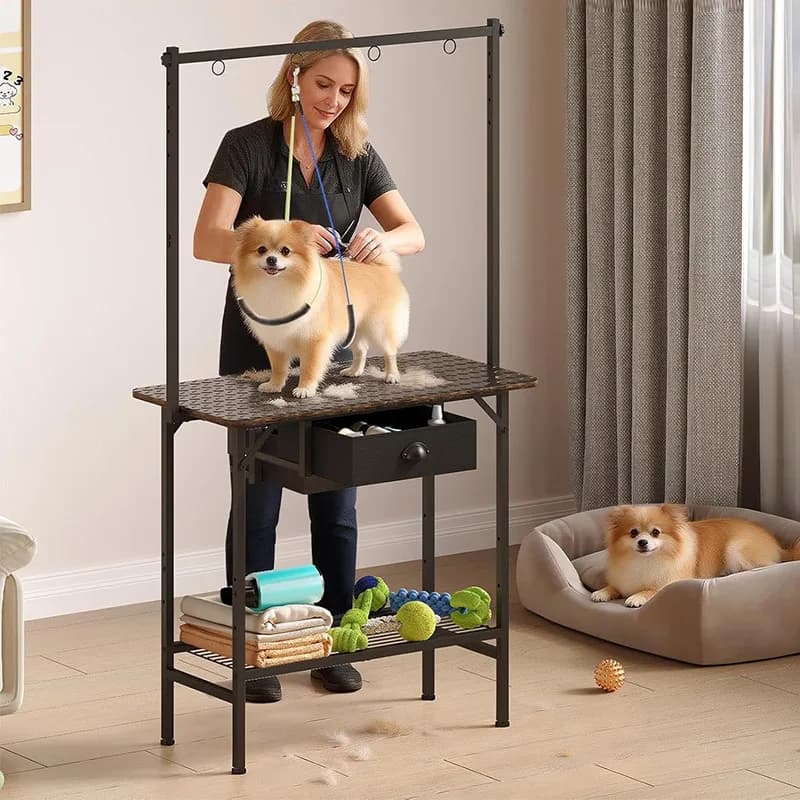 Tavolo da Toelettatura Professionale per Animali Domestici con Cassetti e Vassoio a Rete - Tavolo Regolabile per Cani di Piccola Taglia per Uso Domestico