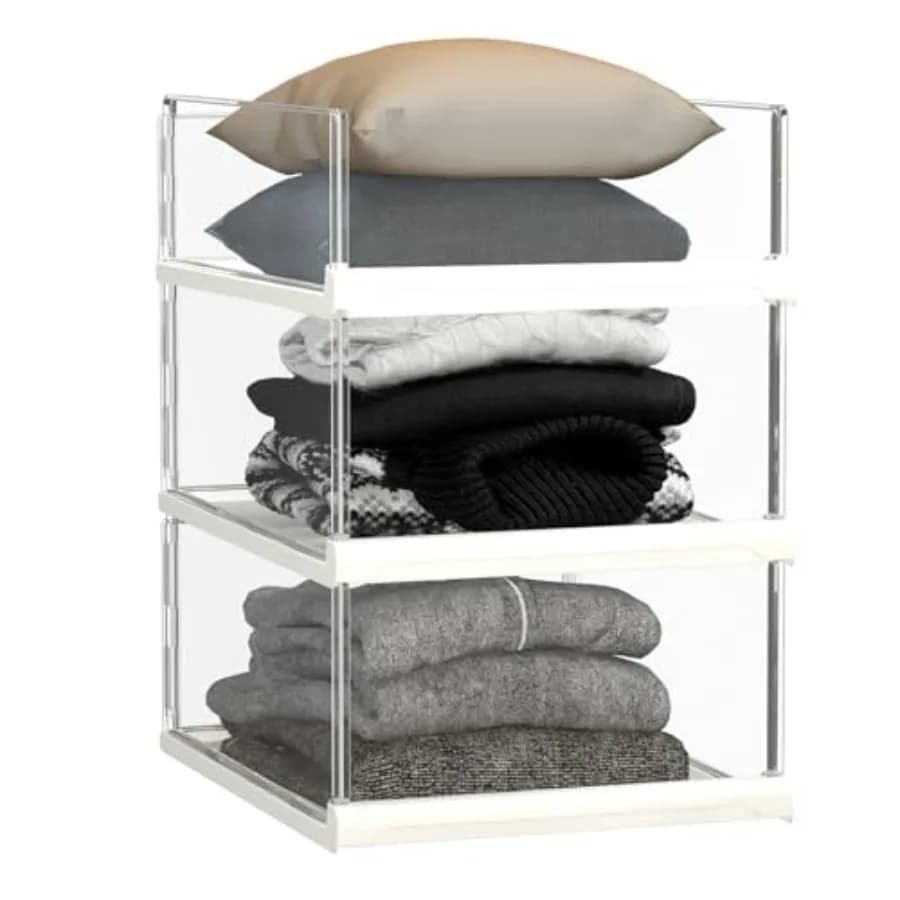 Set di 3 Organizzatori Impilabili per Armadio e Scaffali - Organizzatore Trasparente per Maglioni, Adatto per Armadio, Bagno, Cucina, Dispensa