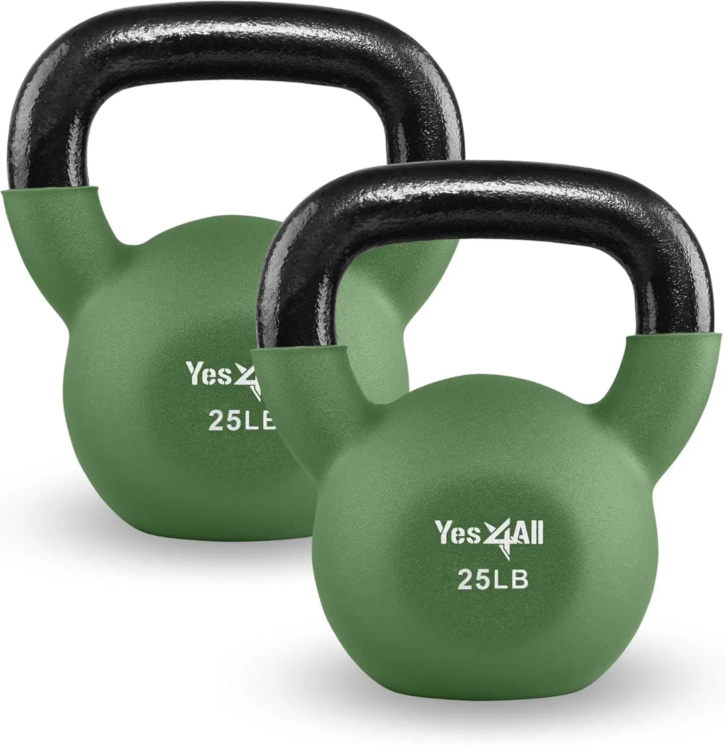 Neoprene-coated cast iron Kettlebells, 5-65 pounds with wide handle and flat background for gym workout at home