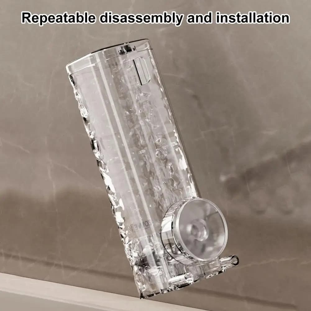 Dispenser di sapone rivestito Dispenser di sapone a ventosa a parete con funzionamento a pulsante per una facile erogazione di liquidi da bagno