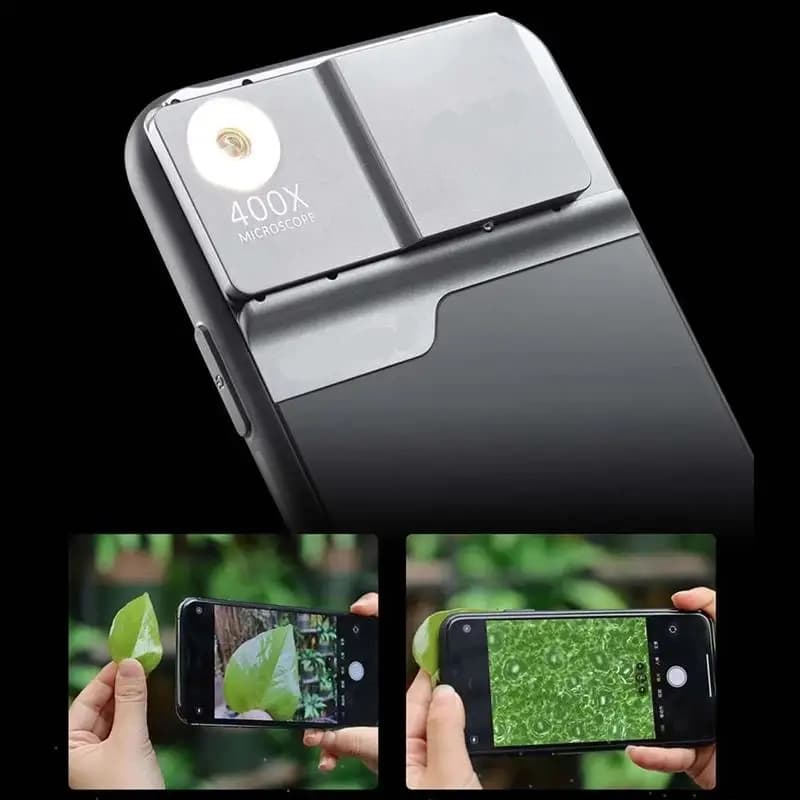 Kit lenti per telefono microscopio universale 400X Piccoli e portatili per iPhone 11 12 13 14 Pro Max MINI con batteria LED trasmette la luce
