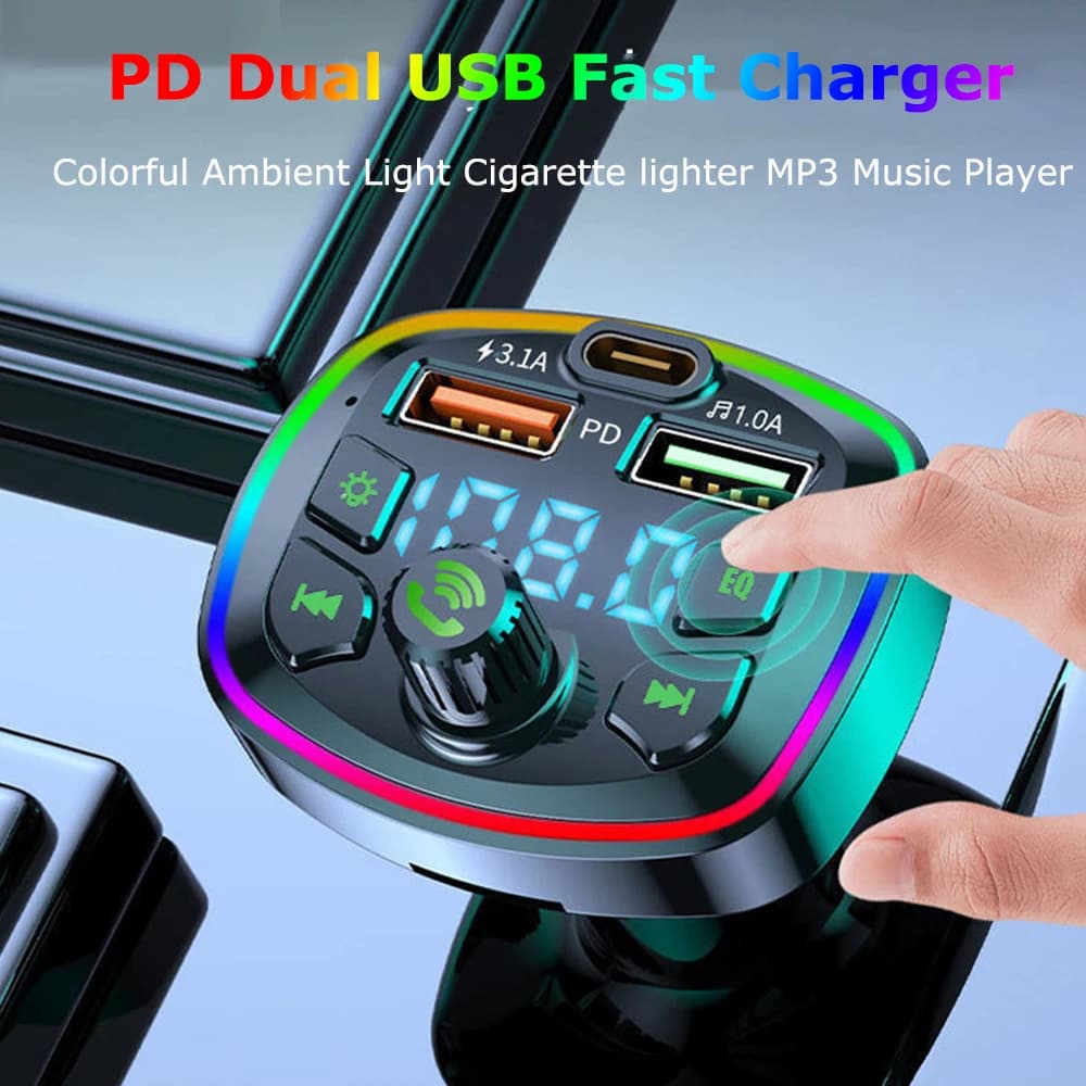 Trasmettitore FM Bluetooth 5.0 per auto PD 18W Type-C Dual USB 4.2A caricabatterie rapido LED retroilluminato atmosfera luce lettore MP3 musica Lossless