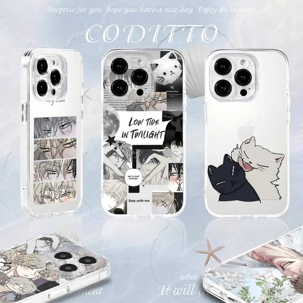 Custodia per telefono L-Low T-Tide in T-Twilight per iPhone 16,15,14,13,12,11 Pro,Max,Plus,X,XS,XR,SE4,E Mini Cover morbida trasparente