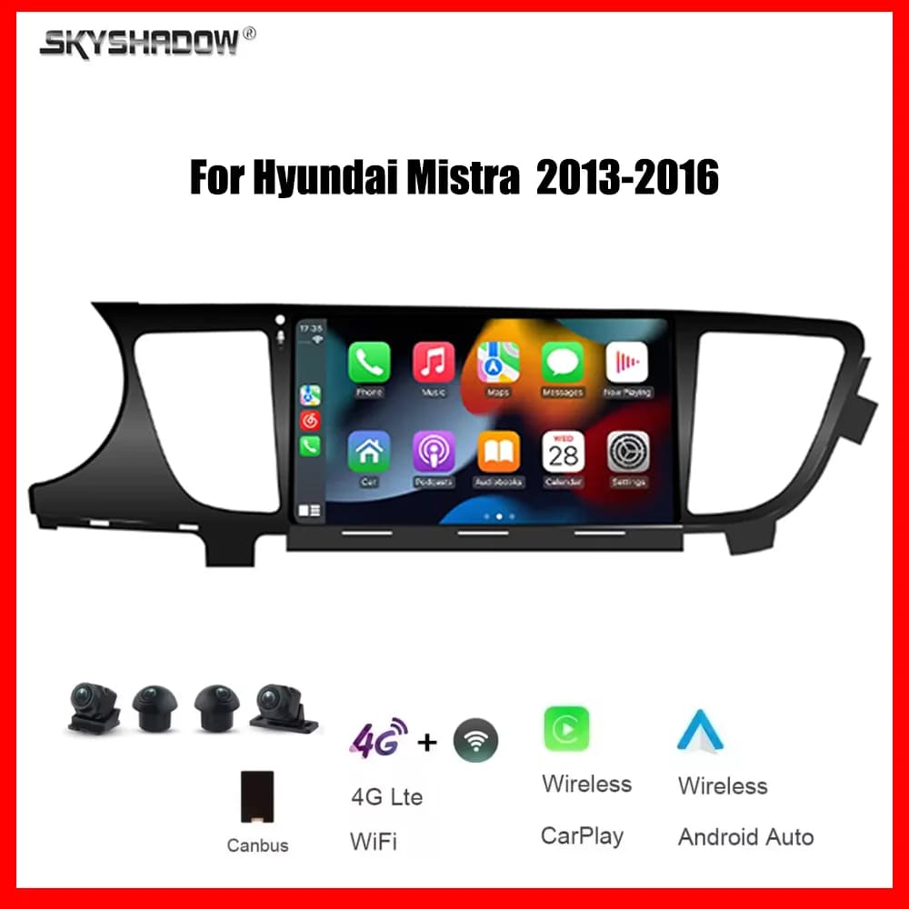 Autoradio 10.1" CarPlay Android 14.0 con Navigatore GPS, 8 Core, 12G+256G, WIFI, Bluetooth, RDS per Hyundai Mistra 2013-2016