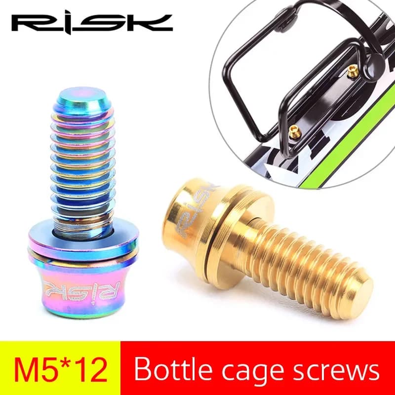 RISK 2 Pezzi Bullone di Fissaggio Portaborraccia Bici in Titanio TC4 M5x12mm, Vite di Fissaggio Pompa Bici con Rondella per Fissaggio Portaborraccia Ciclismo