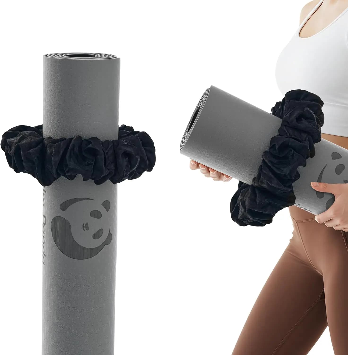 Fascia Elastica per Tappetino Yoga Slim Panda, Supporto in Velluto Estensibile per Tutti i Tappetini Standard