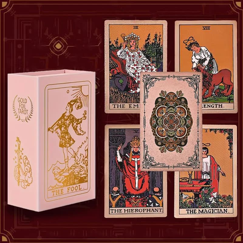 Tarocchi d'oro rosa- Mazzo di tarocchi classico da 78 pezzi con guida, carte dei tarocchi per principianti, gioco da tavolo per predizione del futuro