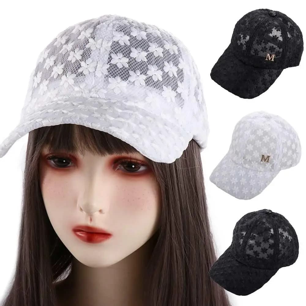 Cappello Regolabile alla Moda Hip Hop per Donne e Ragazze Coreane, Visiera in Rete con Fiori, Berretto da Baseball