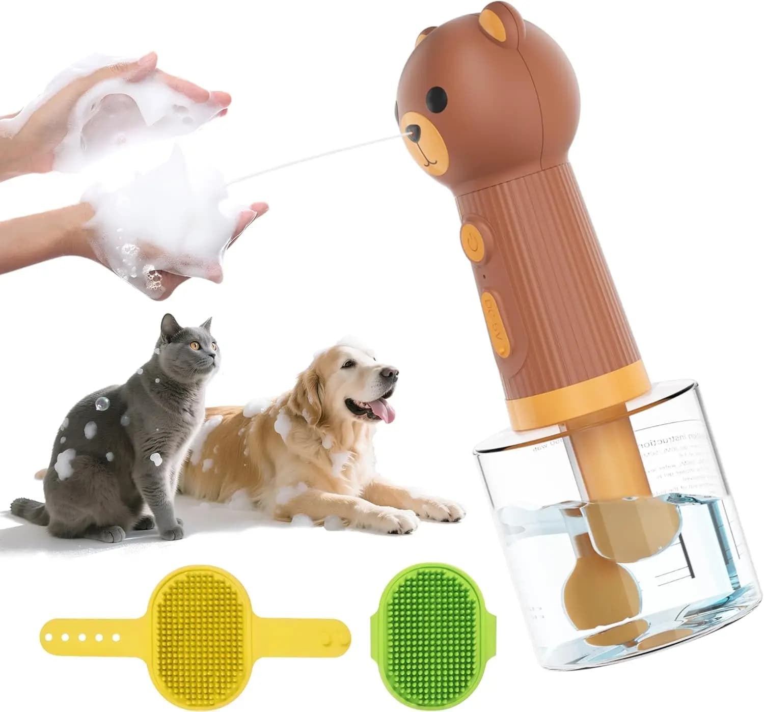 Schiuma detergente elettrica per cani con spazzola da bagno - Dispenser automatico di sapone per il lavaggio degli animali domestici all'aperto dopo le passeggiate
