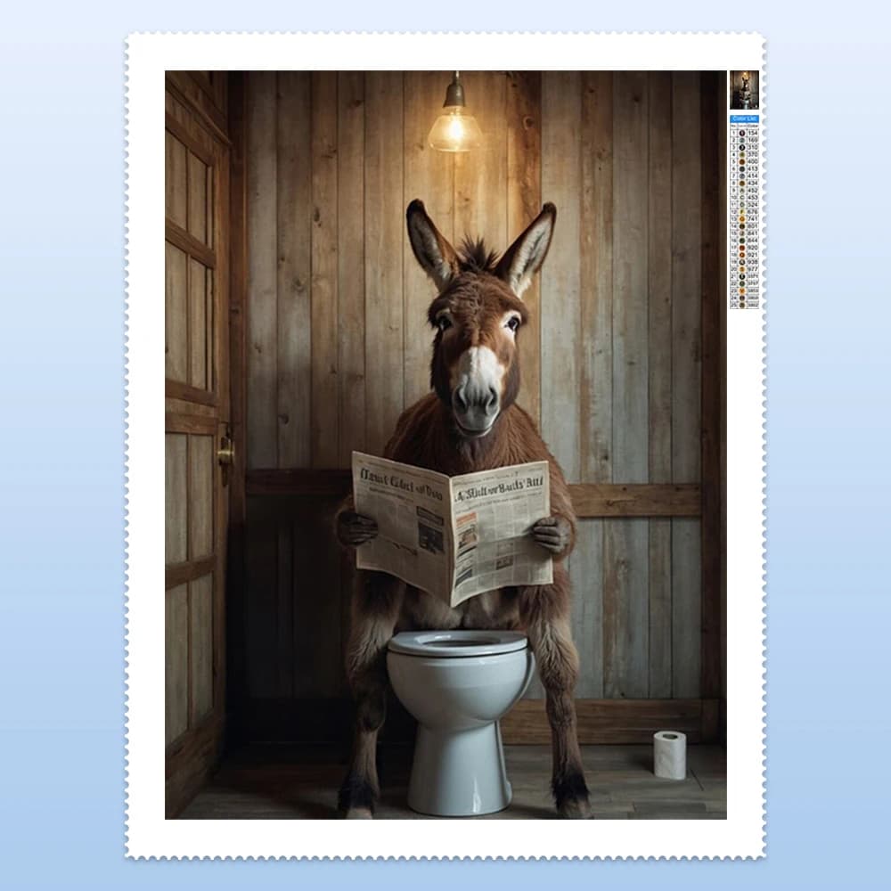 Donkey Reading Newspaper AB Diamond Painting Whimsical Animal DIY Diamond Embroidery Humor Art Home bathroom Decor Friend Gift
