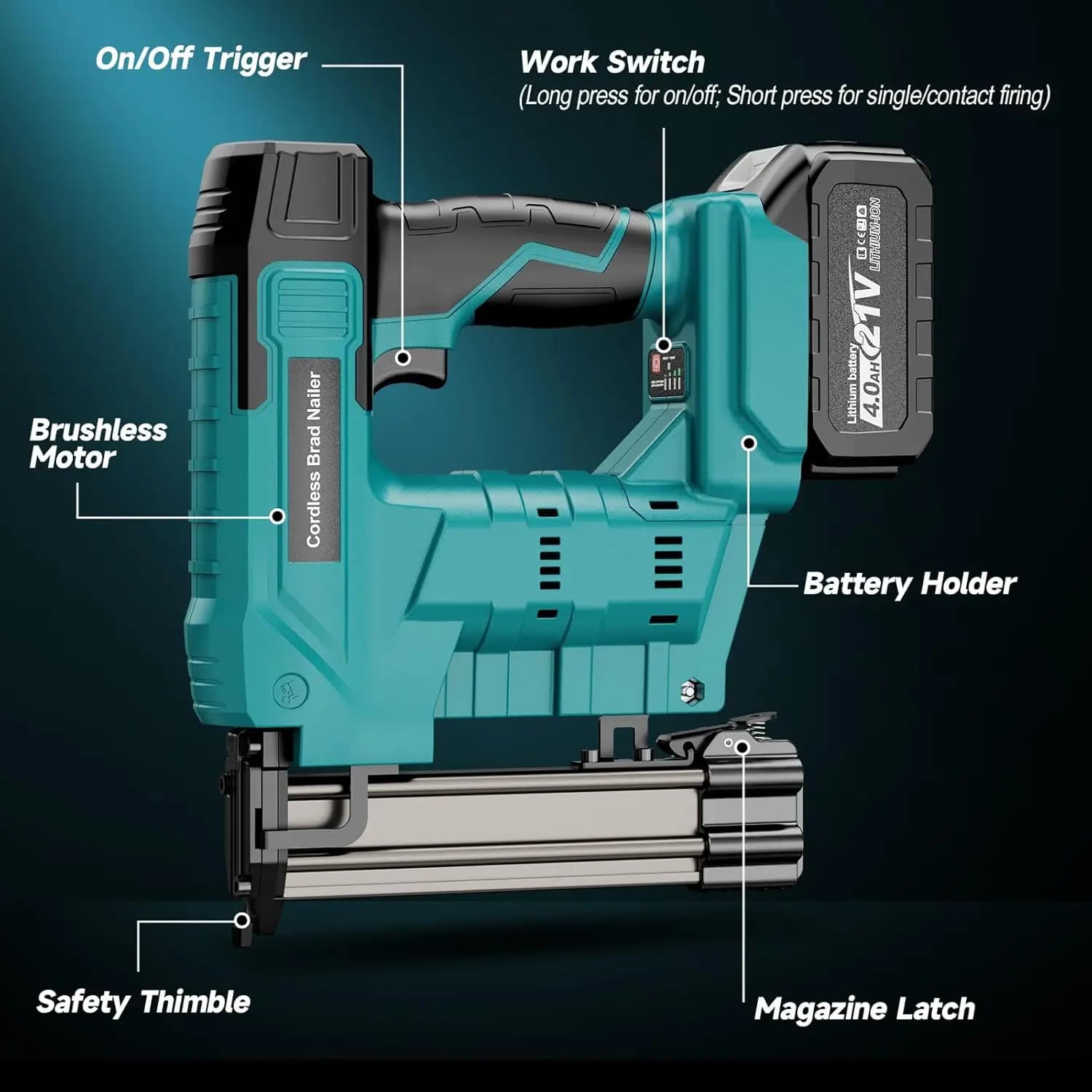 Pistola sparachiodi senza fili per chiodatrice elettrica portatile senza spazzole 2 in 1 con pistola per punti metallici per mobili Brad Nailer per batteria Makita 18v