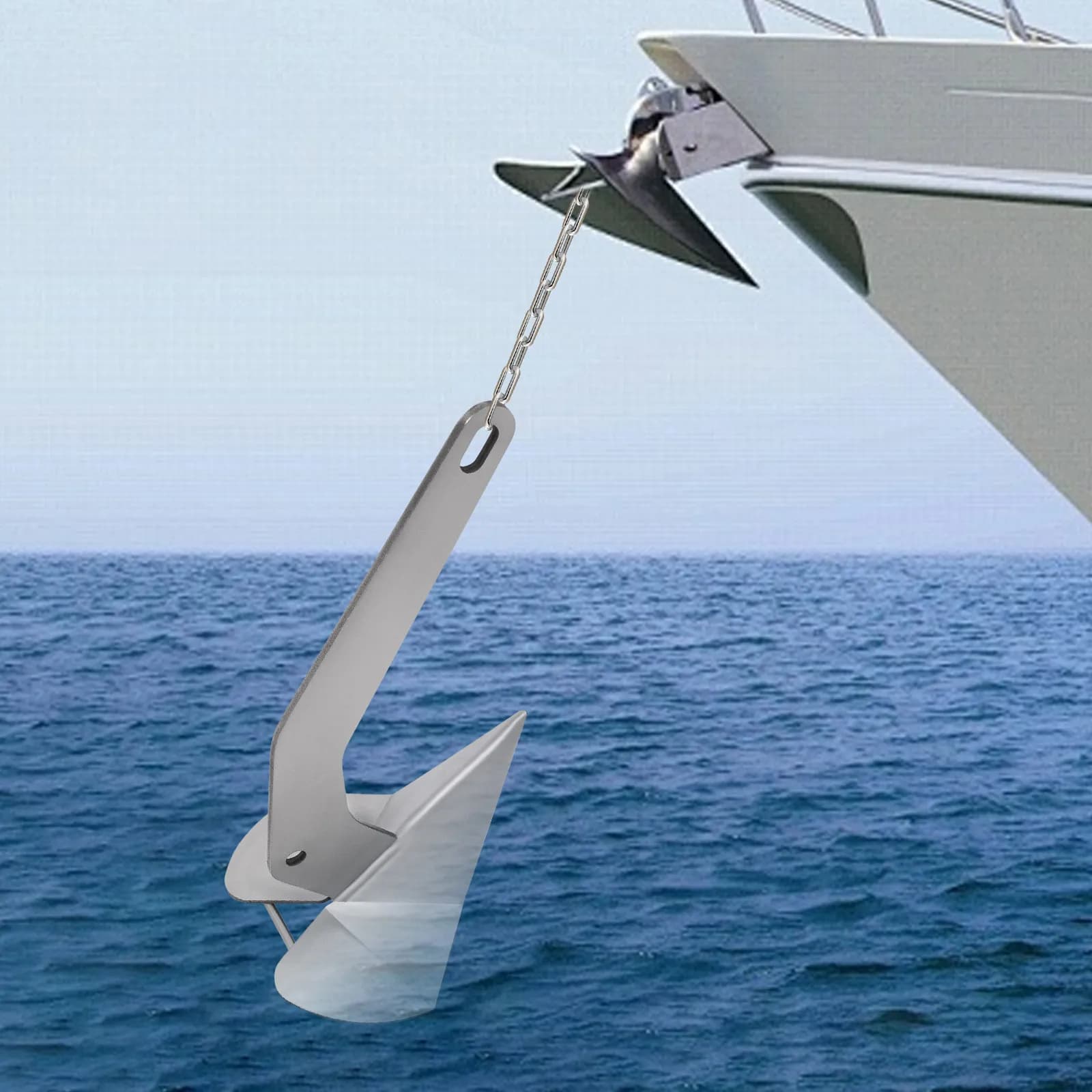17Lbs 316 Stainless Steel Boat Anchor, Triangular Plow Style Marine Anchor, One-Piece Corrosion Resistant Anchor for Small Yacht Fishing Boat