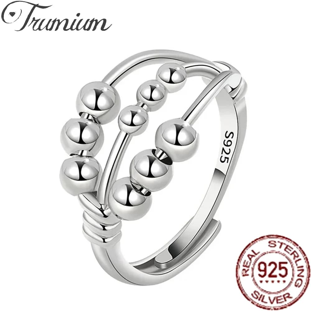 Anelli Antistress Trumium in Argento Sterling 925 per Donne e Uomini, Anelli Girevoli con Perline, Gioielli Antistress