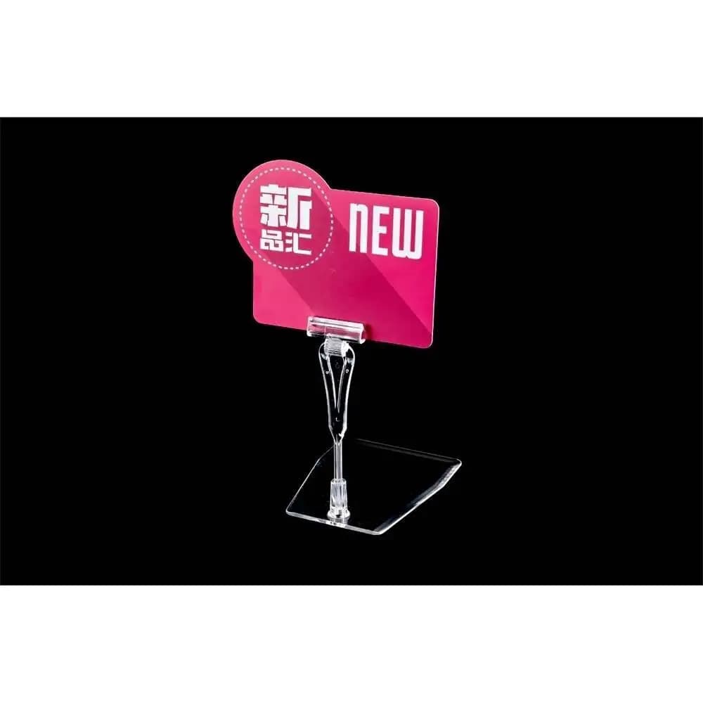 Aumenta il supporto per etichette Clip per cartello da scrivania Base per disco rotondo Standd Clip per cartellino del prezzo girevole in plastica per supermercato