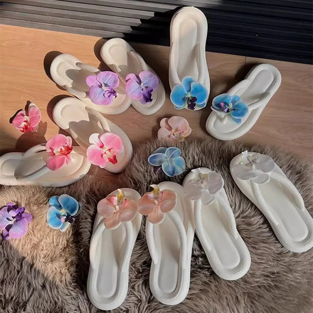 Ciabatte infradito in EVA alla moda, antiscivolo, estive, con motivo a spina di pesce, con clip a farfalla orchidea, per esterni