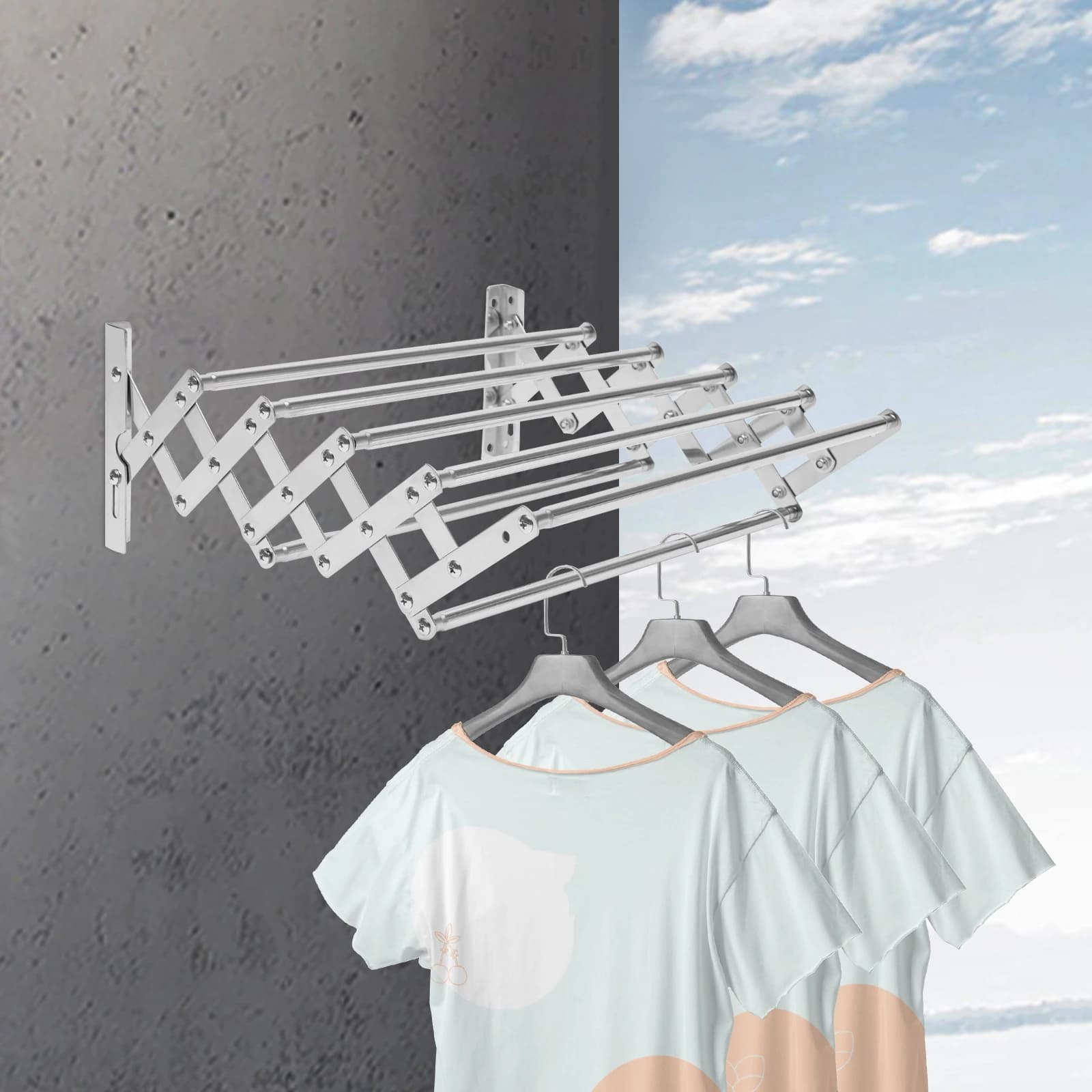 Foldable silver stainless steel hanger Wall coat hangers 42-80 cm can be extended to the back, left, right