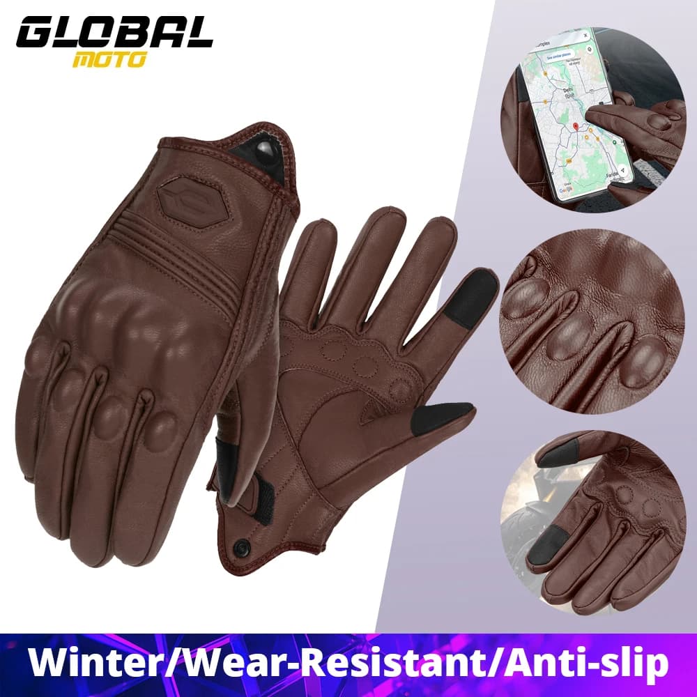 Guanti Invernali da Moto in Pelle, Guanti Protettivi Integrali per Motocross, Touch Screen, Antiscivolo, Taglie M-2XL