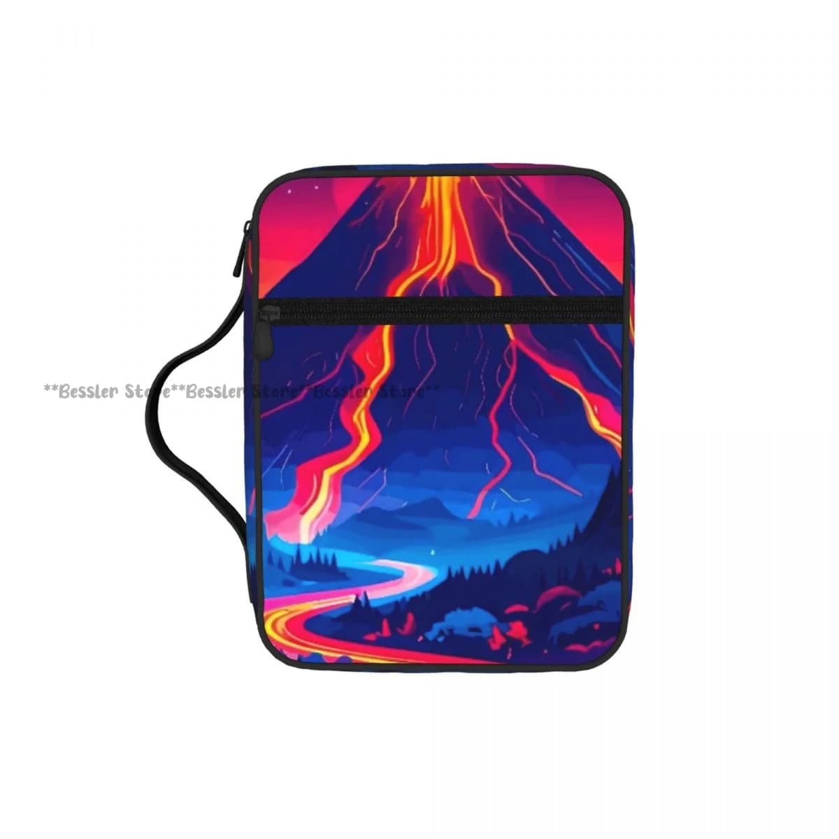 Protective Case for Bible with Handle and Pocket with Hinge, Church Bag with Design Vulcan Landscape, Handbag for Tablet