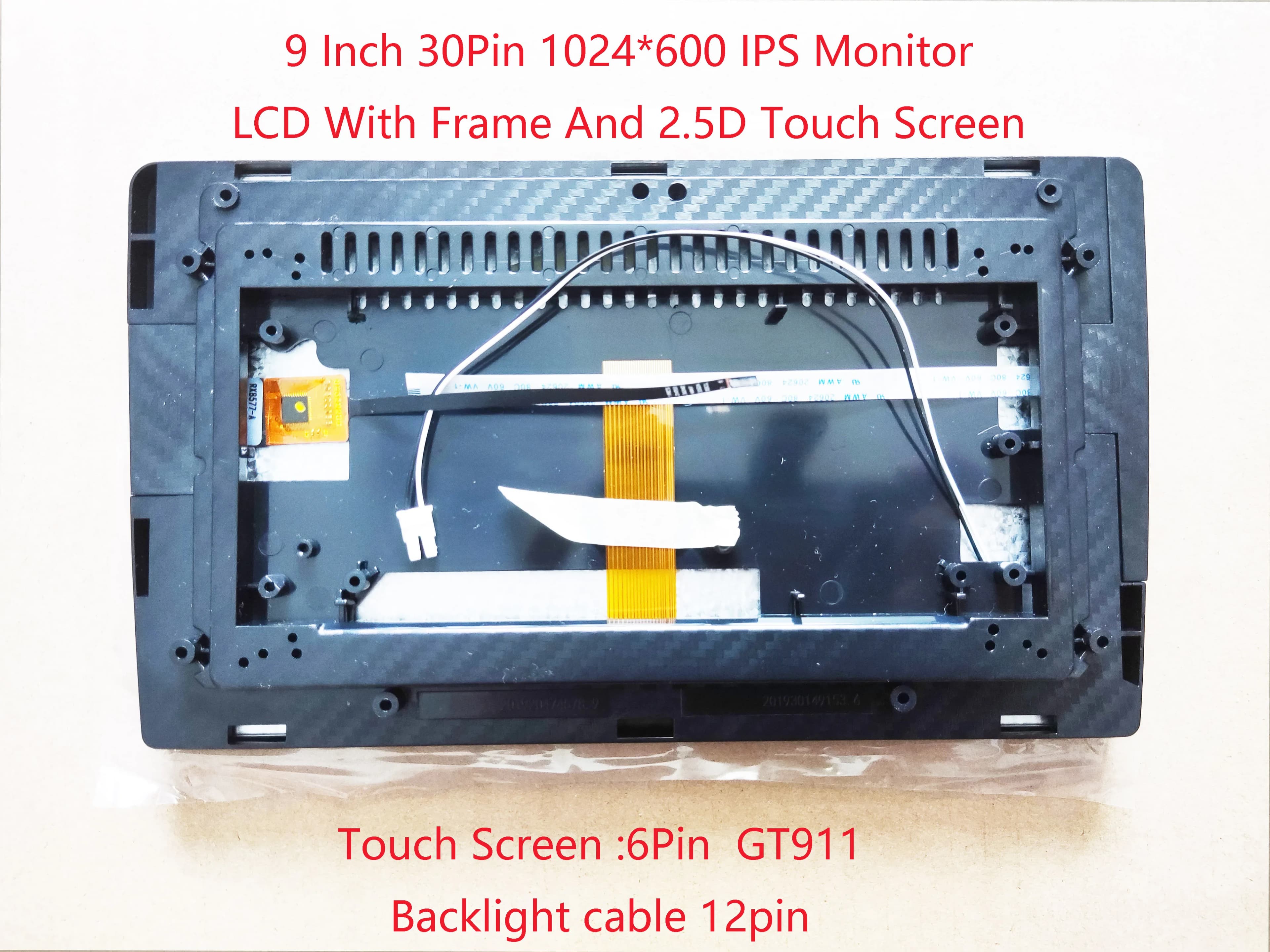 Monitor IPS da 9 10.2 pollici a 30pin 1024*600 con digitalizzatore sensore 2.5D Touch Screen a 6pin GT911 GT915 e pannello in vetro con cornice