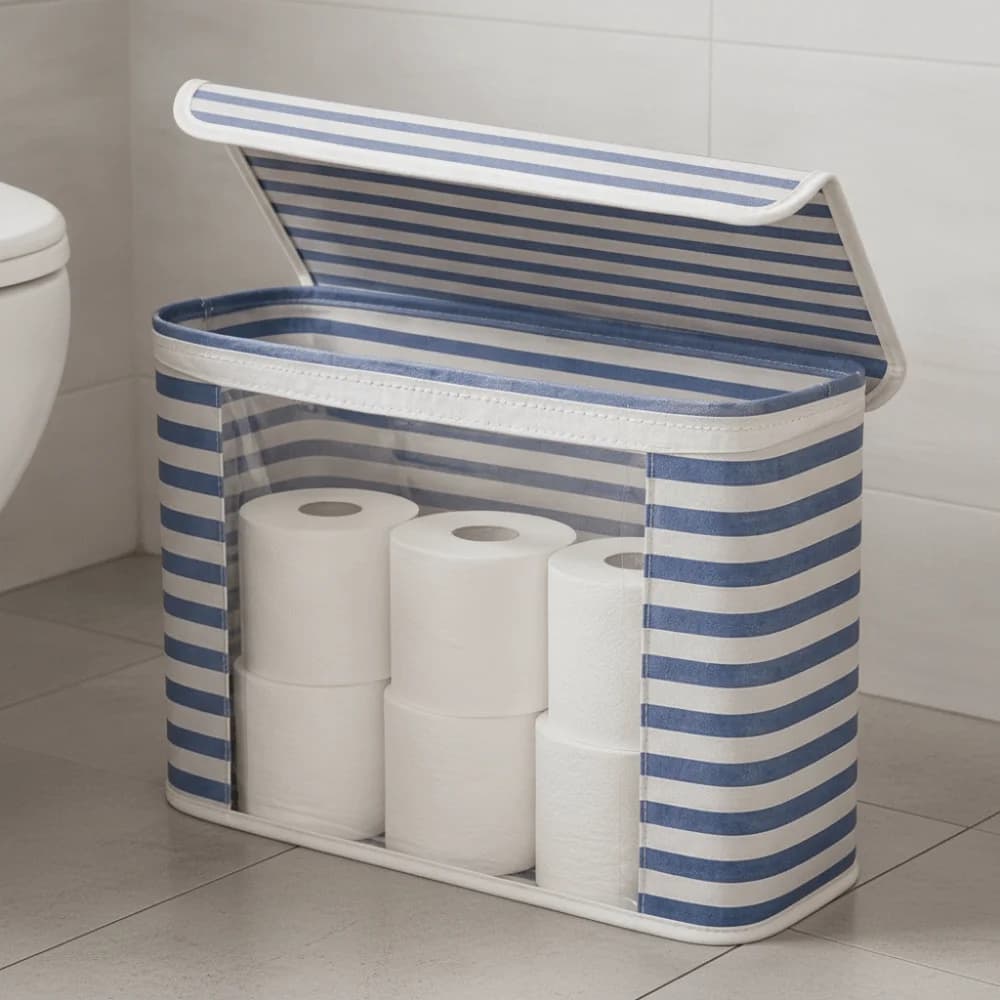 Large Capacity Toilet Paper Storage Box Clear Window Folding Bathroom Tissue Box with Flip Lid Toilet Paper Holder
