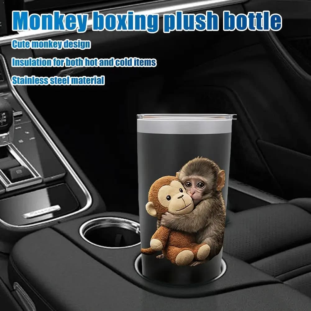Tazza Termica a Forma di Scimmietta 20oz, Borraccia Sottovuoto in Acciaio Inossidabile con Coperchio, Tazza da Viaggio Portatile per Auto, Regalo di Compleanno
