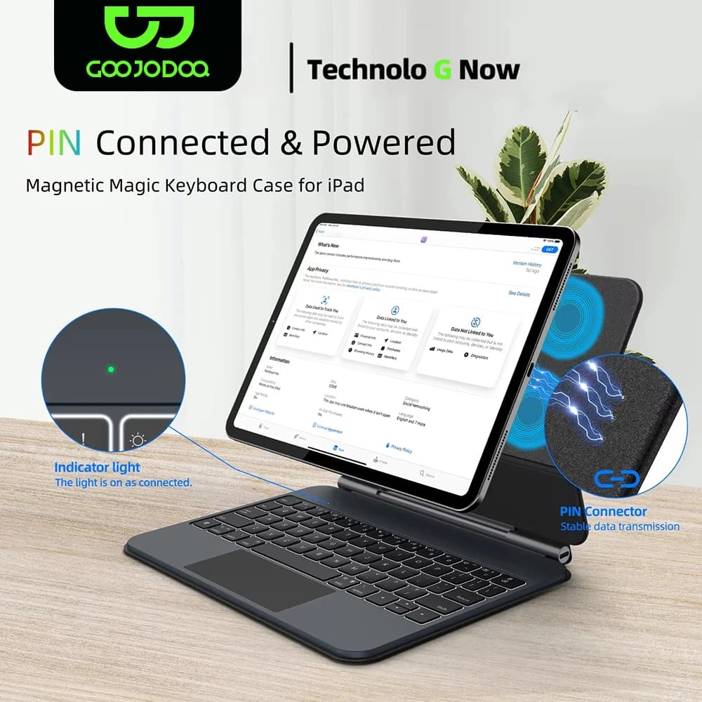 Smart PIN Plug & Play Magic keyboard case for iPad Pro 11 2024 M4 iPad Air 4/5/6 10.9 Multi-touch Touchpad Intelligent reverse charge