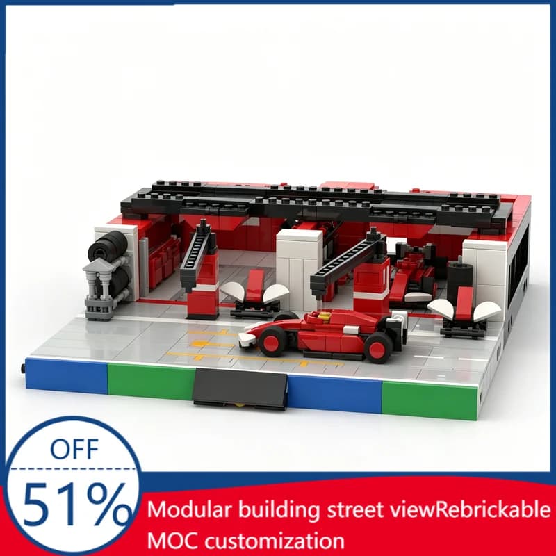 1536 Pezzi MOC F1 Garage per Pausa in Box, Modello di Scena da Corsa, Blocchi da Costruzione Educativi, Giocattolo Fai-da-Te da Assemblare, Regalo per Collezione ed Esposizione