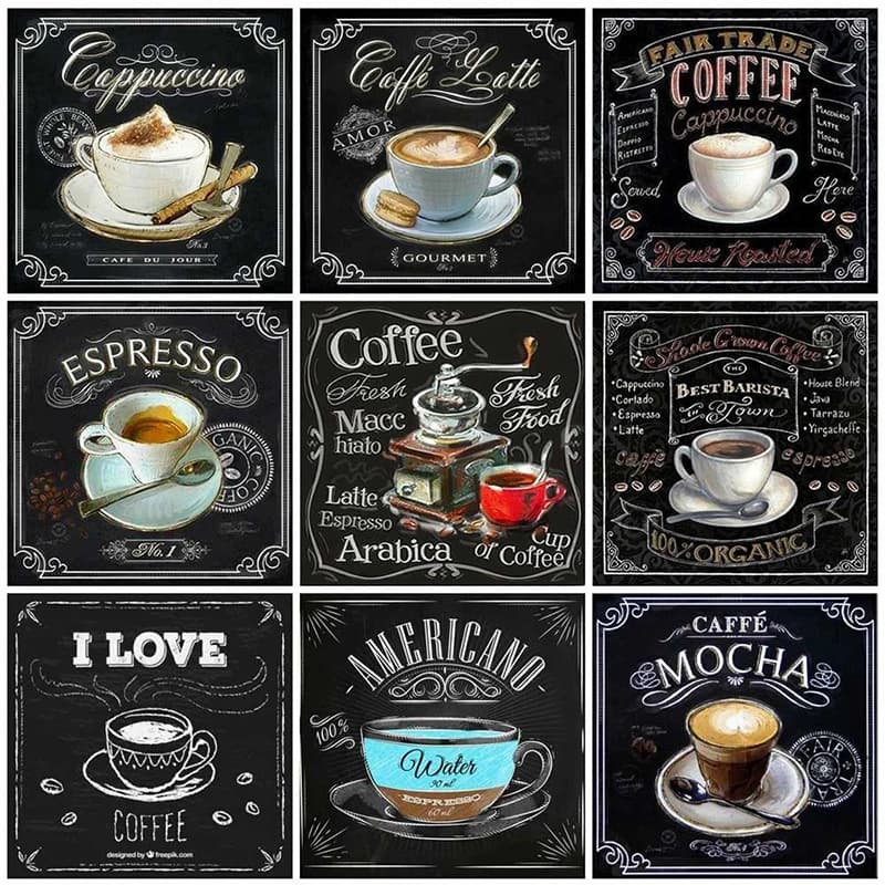 Nabi Diamond Painting Full Square Coffee Living Room Wall Decoration Mosaic Text Scenery Diamond Art