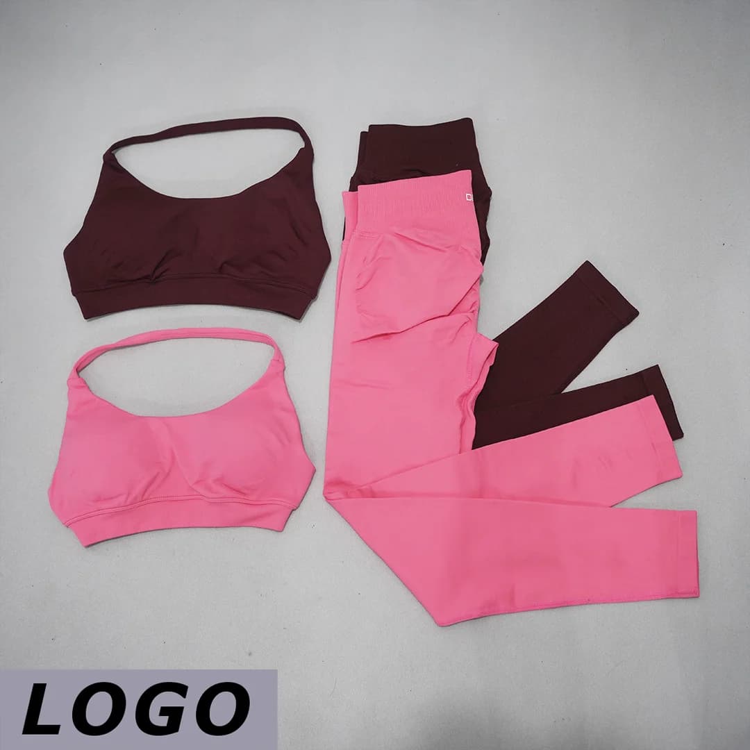 DF Women Seamless 2 Piece Yoga Set Lace Up Yoga Bra High Waist Slim Pants Breathable Elastic For Gym Fitness Cycling Running W