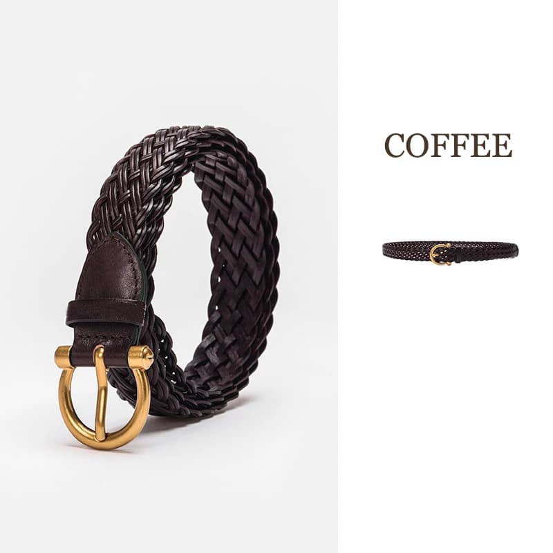 2026 New Women's Braid Leather Belt Casual Skinny Woven Waist Belt with Alloy Buckle,Dress and Jeans Belt