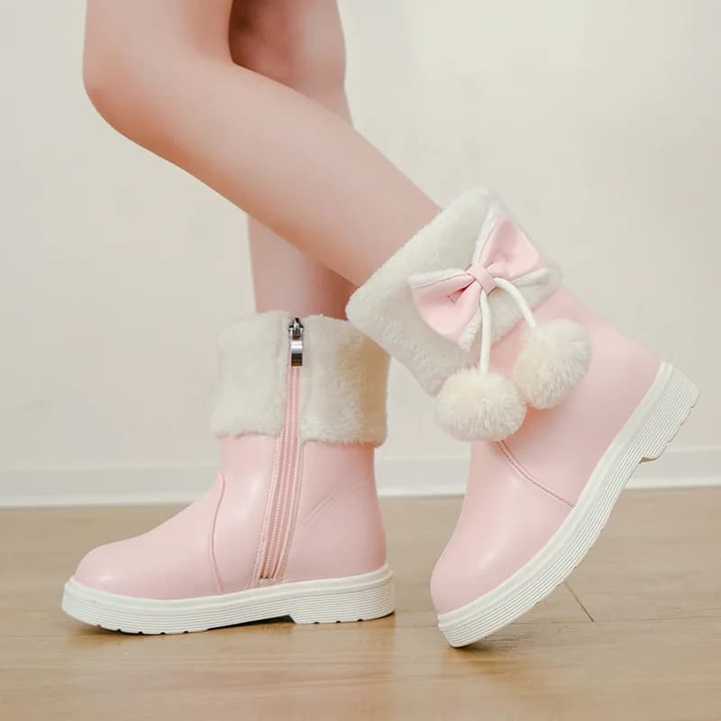 Winter Girl Boots Fashion Versatile Long Tube Boot Comfort Casual Cotton Boots Warm Princess Girl Shoe Velvet Simple Snow Boot