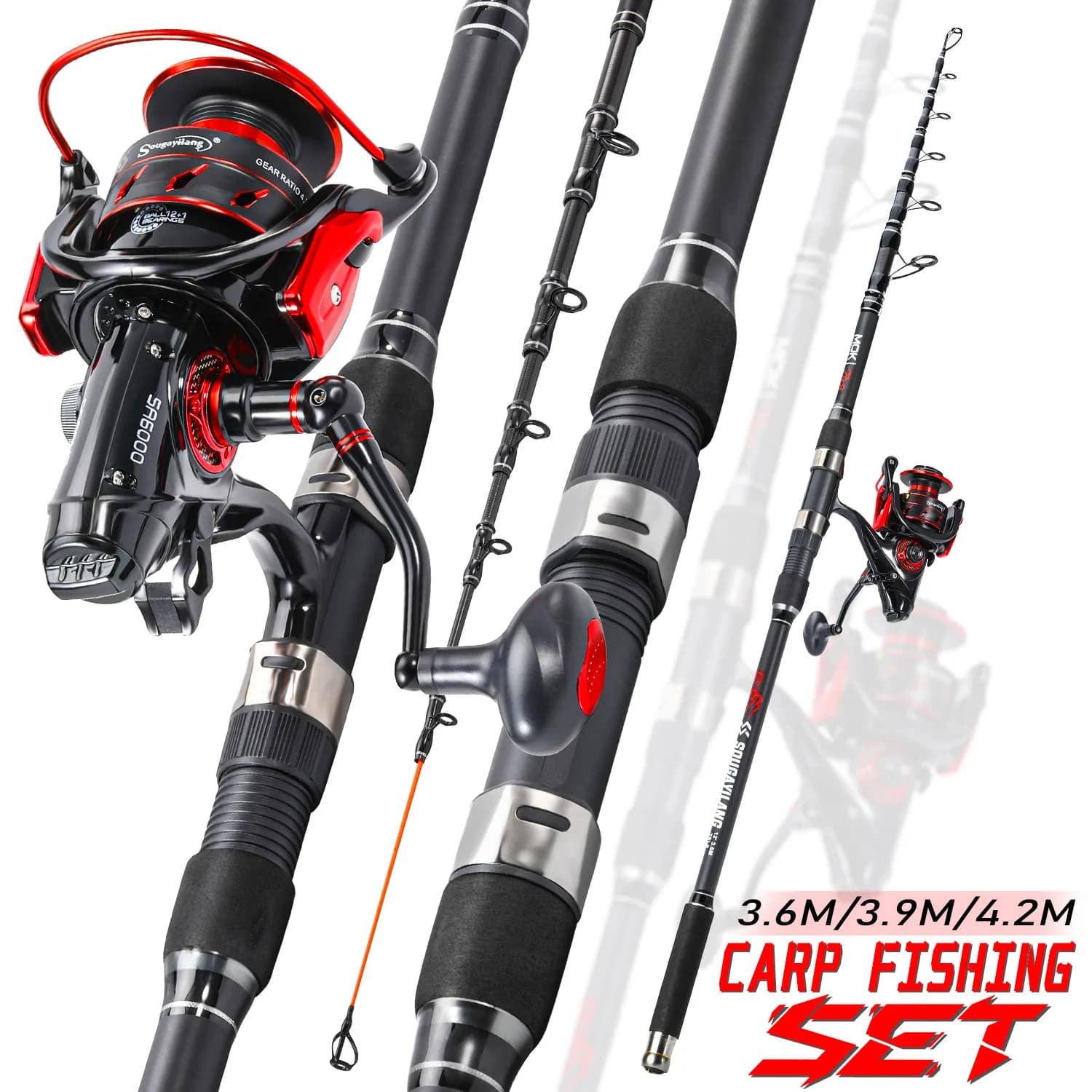 Sougayilang Canna da Pesca Telescopica 3.6/3.9/4.2m e Kit Canna da Spinning per Pesca in Mare, Canna da Pesca con Mulinello Max 15kg per Barca