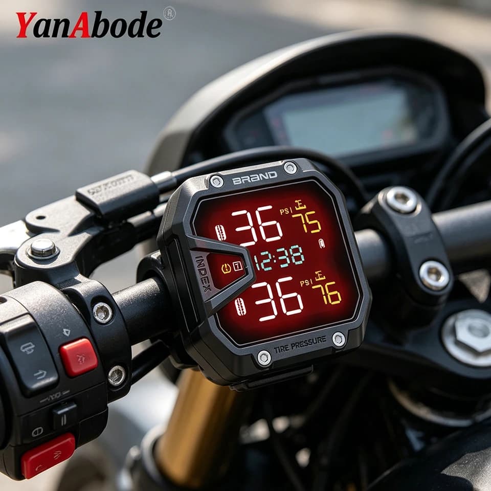 YanAbode Waterproof Motorcycle TPMS, Color LCD Digital Display, Real-time Tire Pressure Sensor Monitoring System for Motorbike