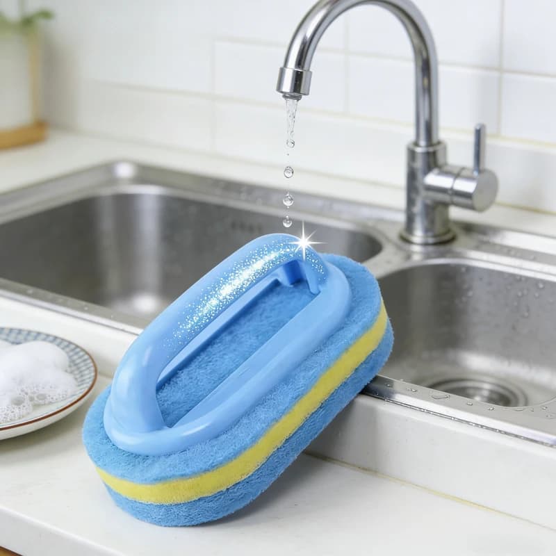 Spazzola per la pulizia con manico, spugna per la pulizia della cucina, lavaggio pentole, lavaggio piatti, strumento per la pulizia e la spazzolatura, per WC e ceramica