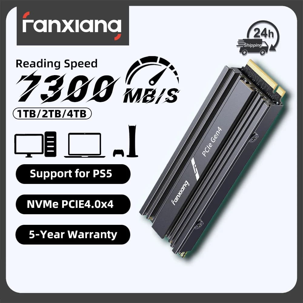 Fanxiang S880R SSD NVMe M.2 2280 PCIe Gen 4 from 7450MB/s for Gaming, 4TB 2TB 1TB, Solid State Internal Hard Drive with PS5 Heat Sink