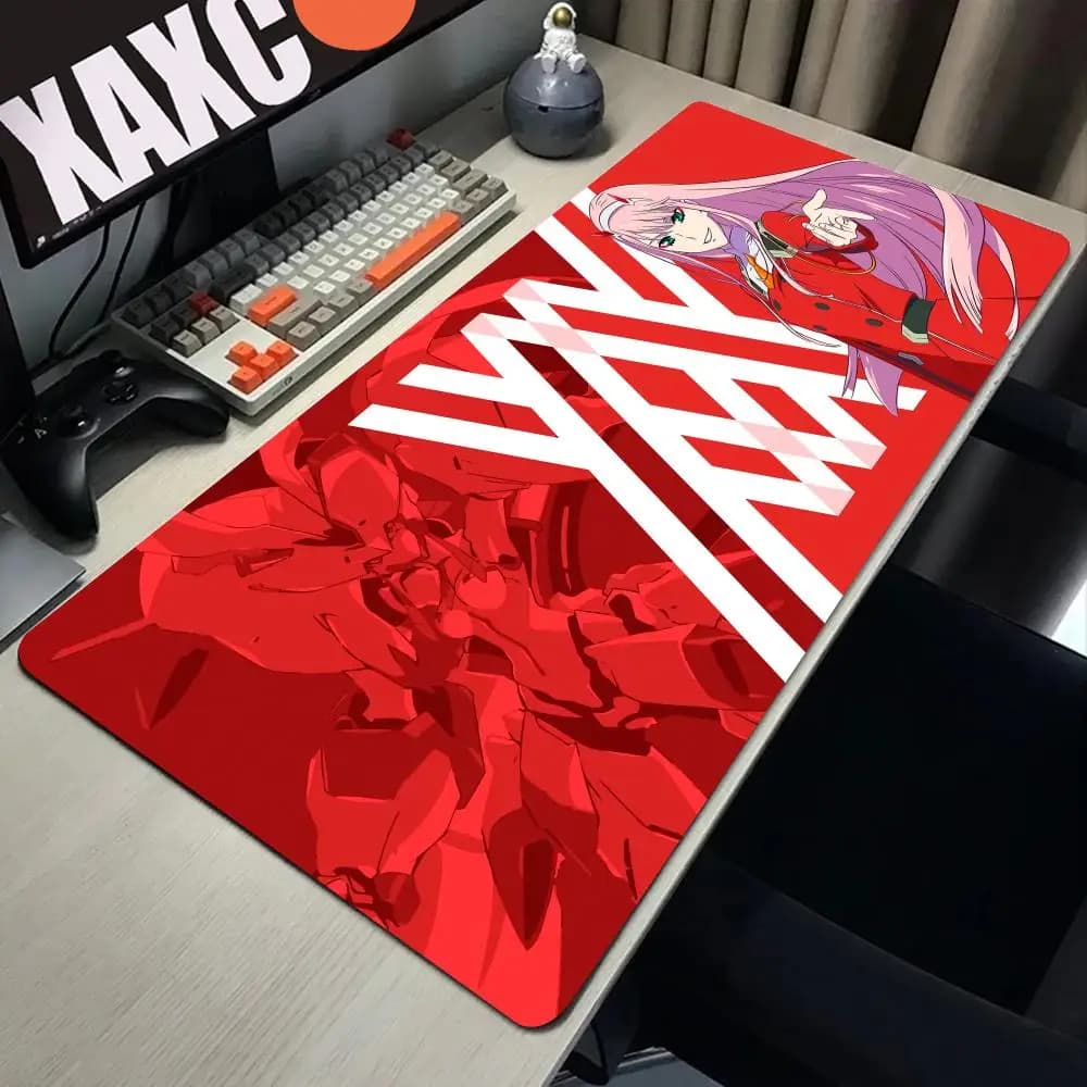 Tappetino per mouse XXL grande con ragazza anime dai capelli rosa, tappetino da gioco con tema rosso accattivante, tappetino per tastiera in gomma antiscivolo per laptop e desktop
